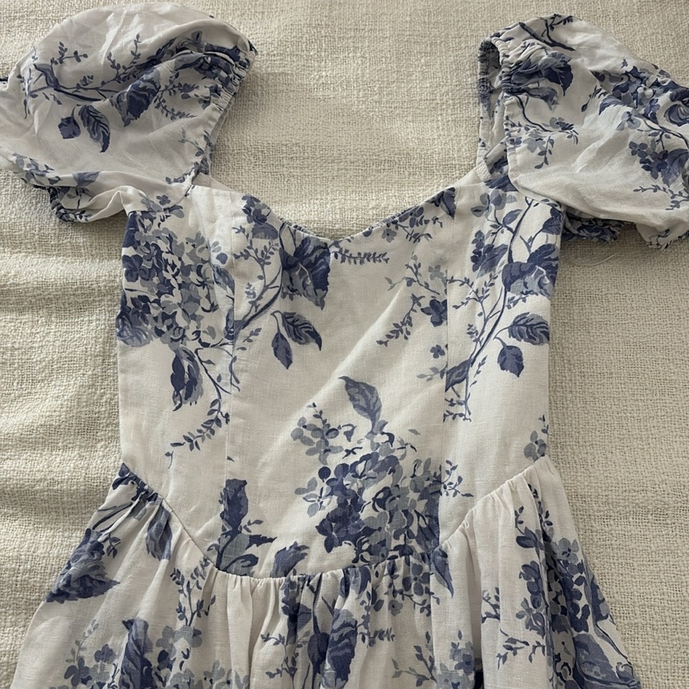 Reformation Cream Midi Dress with Blue Floral Print - Picture 11 of 15